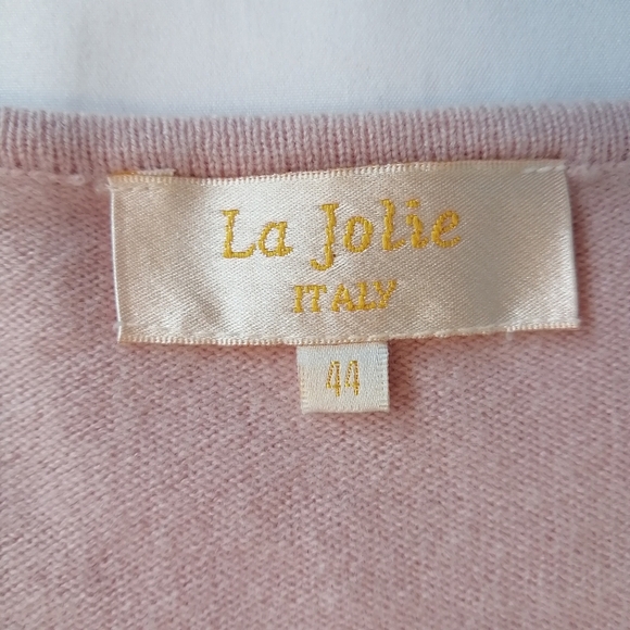 Vintage Italian Merino Wool and Silk Embroidered and Beaded Pink Cardigan Medium - Picture 10 of 15